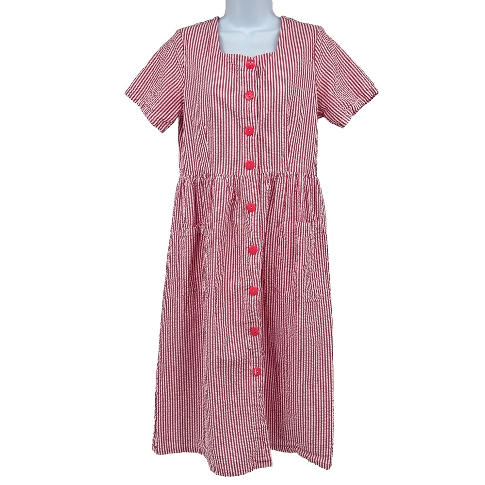 Vermont Country Store Button Front Cottage Midi Dress Medium Peasant 100% Cotton